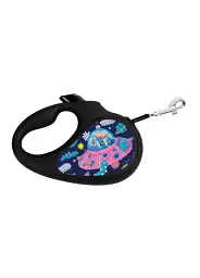 Повідець-рулетка Waudog R-leash для собак, малюнок "Рік і Морті 1", L, до 50 кг, 5 м, стрічка, чорний