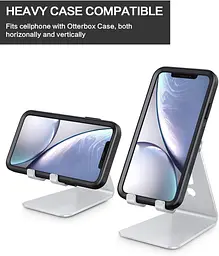 Регульована настільна підставка OMOTON для телефона, алюміній, антиковзка, срібляста - мініатюра 7