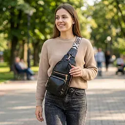 Практична жіноча слінг сумка через плече з екошкіри Vintage 22754 чорна - мініатюра 2