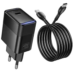 Мережевний зарядний пристрій Hoco CS113A Lounge PD40W 1USB-C + кабель Type-C to Type-C Black - мініатюра 2