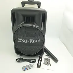 Акустична система акумуляторна колонка 10" з мікрофоном радіо Su-Kam BT100D 500 Вт чорна - мініатюра 4