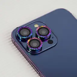 Захисне скло Metal Shine на камеру (у упак.) для Apple iPhone 15 Pro (6.1) / 15 Pro Max (6.7) Бузковий / Rainbow - мініатюра 4