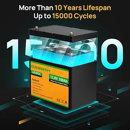 Акумулятор Eco Worthy LiFePO4 12V 100Ah (1280Wh) із вбудованим BMS, 3000+ циклів - мініатюра 2