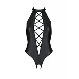 Боді з еко-шкіри з імітацією шнурівки та відкритим доступом Passion Nancy Body, 4XL/5XL - мініатюра 3