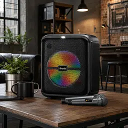 Колонка BTS-1740 Bluetooth / Акустика + 1 провідний, 1 бездротовий мікрофон / Колонка з LED-підсвічуванням - мініатюра 4