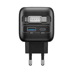 Зарядний пристрій Havit UC250 GaN 35W USB-A+USB-C + кабель USB-C + Watch Charger (HV-UC250-BK) - мініатюра 2