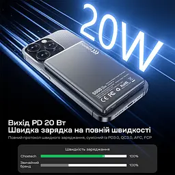 Повербанк 5000mAh Choetech B738 Black QC3.0 PD3.0 бездротова магнітна зарядка (43-00161) - мініатюра 7