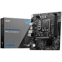 Материнська плата LGA1700, MSI PRO H610M-E, H610, 2xDDR5, Int.Video(CPU), 4xSATA3, 1xM.2, 1xPCI-E 4.0 x16, 1xPCI-E 3.0 x1, ALC893, RTL81 VGA/HDMI, MicroATX