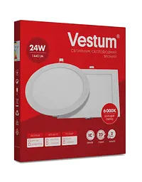 Квадратний світлодіодний світильник Vestum врізний 24W 6000K 220V 1-VS-5206 - мініатюра 3