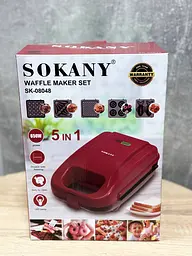 Мультипекар 5в1 вафельниця мультимейкер Sokany SK-08048 форми для великих вафель, пончиків, печива 650 Вт Червоний - мініатюра 9