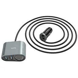 Зарядний подовжувач для авто Hoco Z35A Companheiro Front and Rear Seat Cigerette Lighter сірий