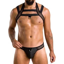 Комплект чоловічої білизни з кріпленнями Passion 043 Jacob L/XL Black, труси, шлейки