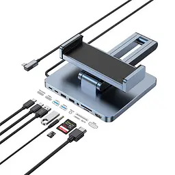 Підставка для планшетів+HUB WIWU AH801 Adjustable 8in1 (USB-C to HDMI+2A+2C+SD/TF+3.5mm) Gray - мініатюра 5