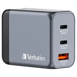 Зарядний пристрій Verbatim GaN 65 Вт, 3 порти (2xUSB-C 65 Вт / USB-A 3.0) (32201)