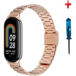 Ремінець для фітнес-браслета Tamister для Xiaomi Mi Band 8 металевий тип В із застібкою рожеве золото