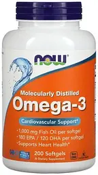 Риб'ячий жир Омега 3 Now Foods Omega-3 180 ЕПК/120 ДГК 200 капсул