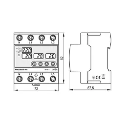Трифазне реле контролю напруги та струму VIDEX RESIST 145-300В 1-63А VIDEX (27484-000) - мініатюра 3