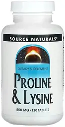 Лізин Пролін Source Naturals L-Proline L-Lysine 550 мг 120 таблеток