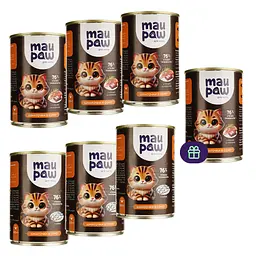 Набір вологого корму для дорослих котів MAU PAW шматочки в соусі 2.905 кг (6 шт. + 1 шт. подарунок х 415 г)