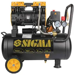 Компресор Sigma двоциліндровий безмасляний 1.1кВт 1400об/хв 160л/хв 8бар 24л (7042521) - мініатюра 8