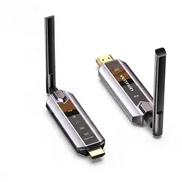 Бездротовий HDMI Vention 1 передавач і 1 приймач 1080p 60 Гц до 200 м на відкритій місцевості потрібне живлення модулів через USB-C кнопка паузи та відновлення трансляції дублювання екрана розширення екрана за підтримки комп’ютером із заводським спарюванням сіро-чорний (ADPH0-1)