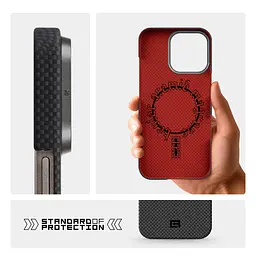 Защитный чехол для Apple iPhone 16 Pro Max, BlackIcon Kevlar MagCase, кевларовый, черный, панель, накладка с поддержкой MagSafe, противоударный, защита всего корпуса, усиленные углы, совместим с беспроводной зарядкой, ArmorStandart (ARM88535) - мініатюра 7