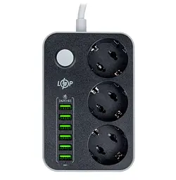 Сетевой фильтр-удлинитель LogicPower LPF24-USB6, 3x220V-2500W, 6xUSB-3.4A
