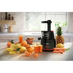 Соковитискач Tefal Juiceo шнековий 150 Вт чаша 0.8 л жмих 0.8 л насадка для цитрусових пластик червоно-чорний (ZC150838) - мініатюра 10
