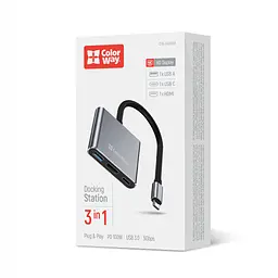 Концентратор ColorWay USB-C 3-in-1 USB 3.0 + HDMI 4K + USB-C PD100W (CW-HUB08) - мініатюра 5