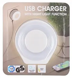 Зарядний пристрій USB-C з нічником та датчиком світла 15W Білий - мініатюра 2