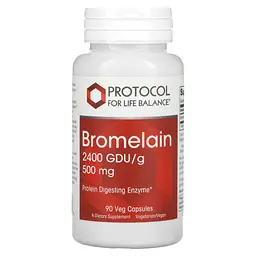 Бромелайн, Bromelain, 2400 GDU/г, 500 мг, 90 рослинних капсул Protocol For Life Balance vit0003272