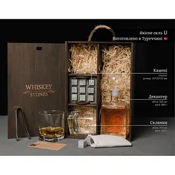 Подарунковий набір Whiskey Stones камені для віскі у дерев'яному пеналі №7 + декантер і 2 склянки Pasabahce + щипці + мішечок - мініатюра 7