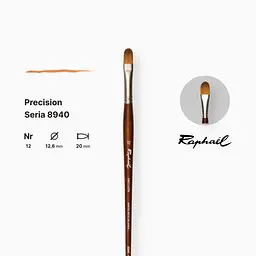 Пензель синтетика овальна Raphael Precision, №12, для акрилу та олії, довга ручка - мініатюра 2