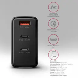 Зарядний пристрій AXAGON 1xUSB + 2xUSB-C 100W QC4+ PD3.0 PPS black (ACU-DPQ100) - мініатюра 5