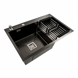 Кухонна мийка 78x50С L PVD чорна Platinum Handmade (поглиблена полиця, 3.0/1.0 мм), Чорний - мініатюра 6