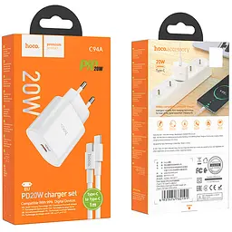 МЗП Hoco C94A Metro PD20W (1USB-C) + кабель Type-C to Type-C White - мініатюра 2
