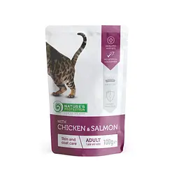 Вологий корм для котів для шерсті та шкіри з куркою і лососем Nature's Protection Skin&Сoat care Chicken, 100 г