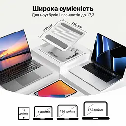 Складна Z-подібна підставка для ноутбука й планшета UGREEN LP866 Для ноутбуків 11–17,3″ Незалежне регулювання висоти до 178 мм і нахилу платформи Силіконові накладки запобігають подряпинам і ковзанню Відкрита конструкція сприяє циркуляції повітря Дві опорні стійки для стійкості Максимальне навантаження 5 кг Космічне срібло (45416) - мініатюра 2