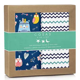 Пелюшки багаторазові Cosas дитячі Indi Blue Animals 2 шт., 80х100 см, бірюзові
