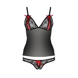 Комплект білизни Passion MELISSA SET XXL/XXXL, black, ліф-сорочка зі шнурівкою і трусики - мініатюра 5