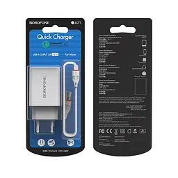 Зарядний пристрій Borofone BA21A USB QC 18W білий + кабель USB to MicroUSB - мініатюра 4