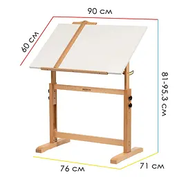 Стіл художній креслярський Meeden 6063, 90x60x84 см, дерев'яний, регульована висота - мініатюра 2
