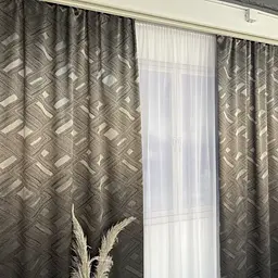 Жакардові штори "геометрія" коричневого кольору 2шт. 150х270 з білим шифоновим тюлем 400х270, на тас ALBO pbe0052783 - мініатюра 7