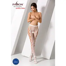 Еротичні колготки-бодістокінг Passion S008 white, ажурні колготки з вирізом та лампасами-сіткою - мініатюра 2