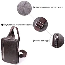 Чоловіча прямокутна сумка бананка з гладкої натуральної шкіри GRANDE PELLE 22880 коричнева - мініатюра 8