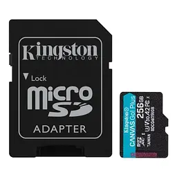 Карта пам'яті microSDXC, 256Gb, Canvas Go! Plus, Class 10 UHS-I U3 V30 A2 Kingston teh0028480
