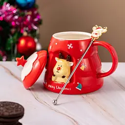 Кухоль з кришкою новорічний Merry Christmas 13665 400 мл червоний