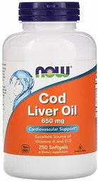 Риб'ячий жир з печінки тріски Now Foods Cod Liver Oil 650 мг 250 капсул
