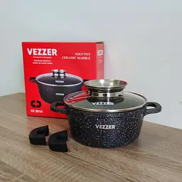 Каструля Vezzer з кришкою та силіконовими накладками на ручки 16 см 1.3 л чорна (VZ8010) - мініатюра 7