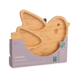 Дитяча бамбукова секційна тарілка Miniland Wooden Plate Chick, на присосці, коричневий - мініатюра 4